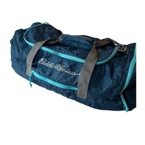 Eddie Bauer Packable Teal Blue Duffel with Gray and Teal Accents